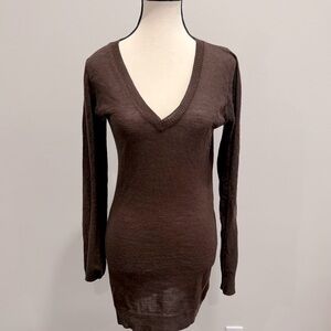 Vintage Buffalo Shop Chocolate Brown Deep V-Neck Sweater Dress – Size M